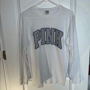 White Long Sleeve Shirt with Blue PINK Logo and Matching Leggings